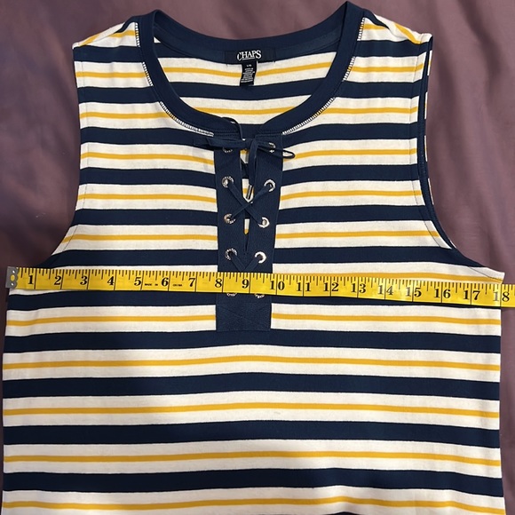 Chaps Blue Yellow and White Striped Sleeveless Lace Up Front Maxi dress Size L - Picture 8 of 9